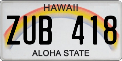 HI license plate ZUB418