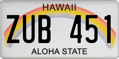HI license plate ZUB451