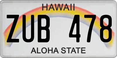 HI license plate ZUB478