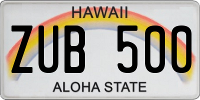 HI license plate ZUB500