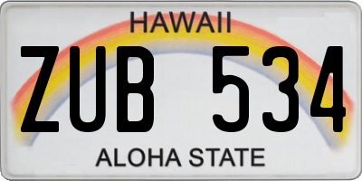 HI license plate ZUB534