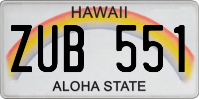 HI license plate ZUB551