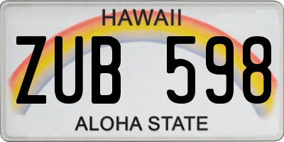 HI license plate ZUB598