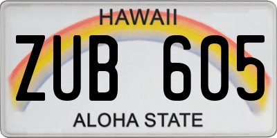 HI license plate ZUB605