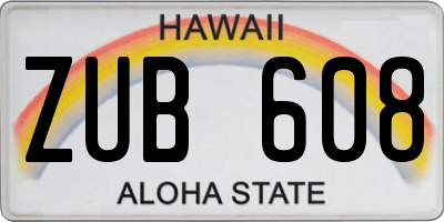 HI license plate ZUB608