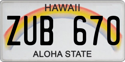 HI license plate ZUB670