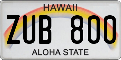 HI license plate ZUB800