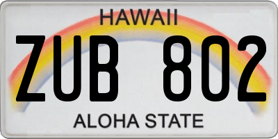 HI license plate ZUB802