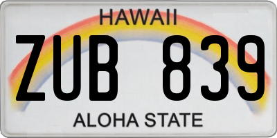 HI license plate ZUB839