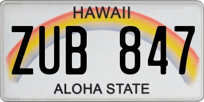 HI license plate ZUB847