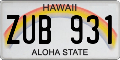 HI license plate ZUB931