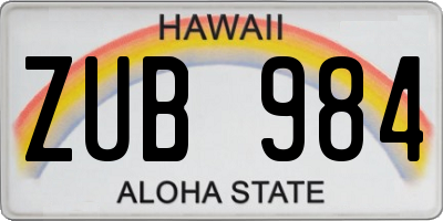 HI license plate ZUB984