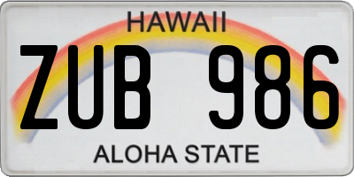 HI license plate ZUB986