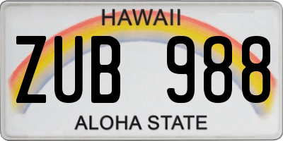 HI license plate ZUB988