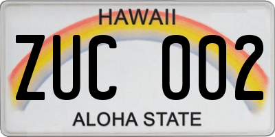 HI license plate ZUC002