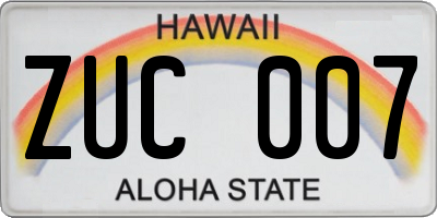HI license plate ZUC007