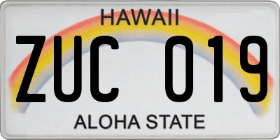 HI license plate ZUC019