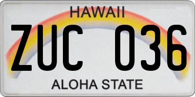 HI license plate ZUC036