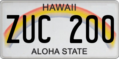 HI license plate ZUC200
