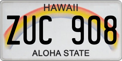 HI license plate ZUC908