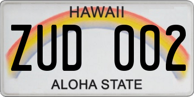 HI license plate ZUD002