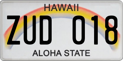 HI license plate ZUD018