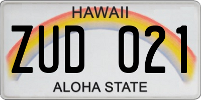 HI license plate ZUD021