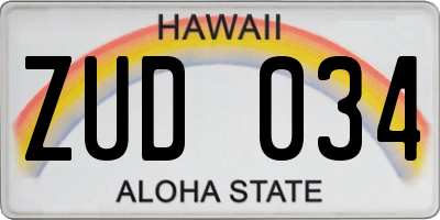 HI license plate ZUD034