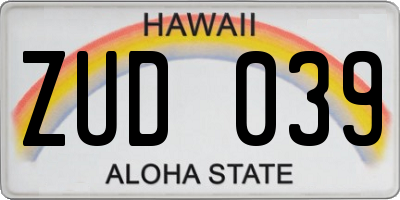HI license plate ZUD039