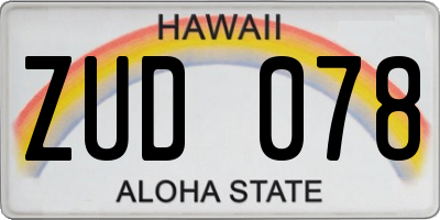 HI license plate ZUD078