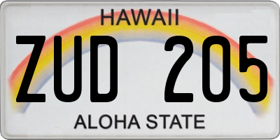 HI license plate ZUD205