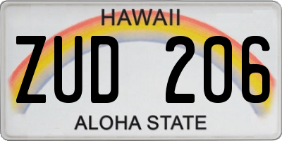 HI license plate ZUD206