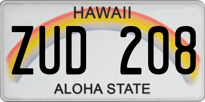 HI license plate ZUD208