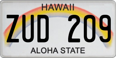 HI license plate ZUD209