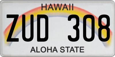 HI license plate ZUD308