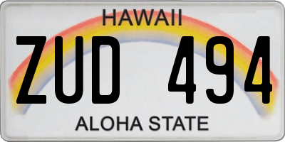 HI license plate ZUD494