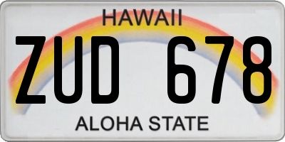 HI license plate ZUD678