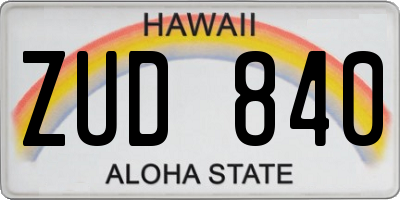HI license plate ZUD840