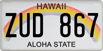 HI license plate ZUD867