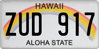 HI license plate ZUD917