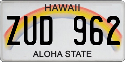HI license plate ZUD962