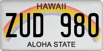 HI license plate ZUD980