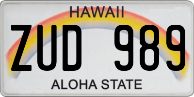 HI license plate ZUD989