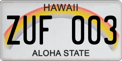 HI license plate ZUF003