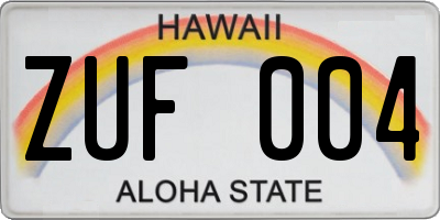 HI license plate ZUF004