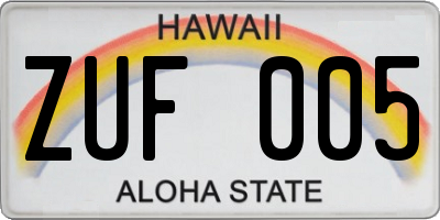 HI license plate ZUF005