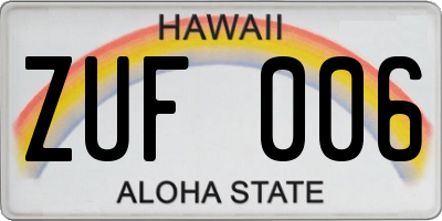HI license plate ZUF006