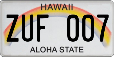 HI license plate ZUF007