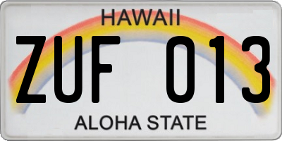 HI license plate ZUF013