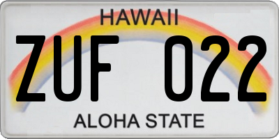 HI license plate ZUF022